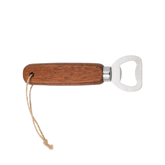 Customized Merbau Solid Wood Beer Bottle Opener With Hemp Rope Hanger