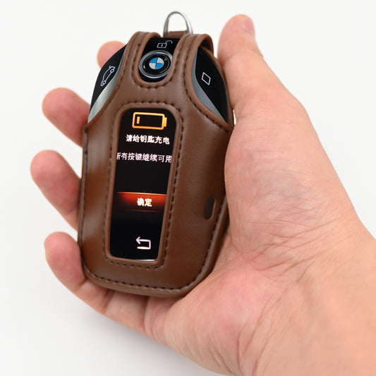 Brown Genuine Leather Car Key Case For BMW 7