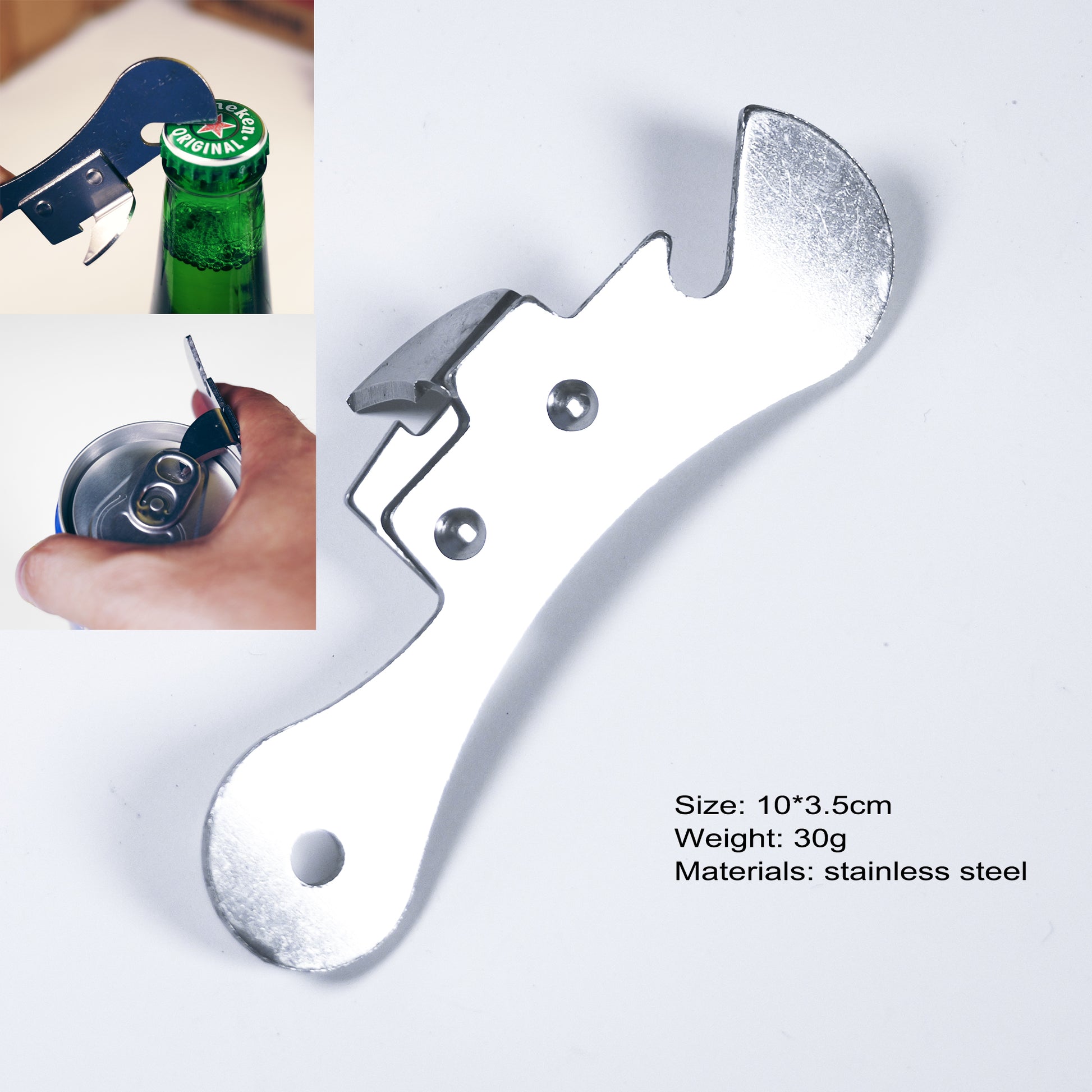 metal can and beer bottle opener keychain